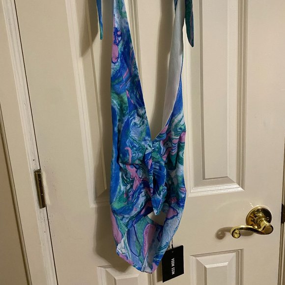 NWT Miss Moda Marble Print Halterneck Midi Dress - Picture 1 of 9